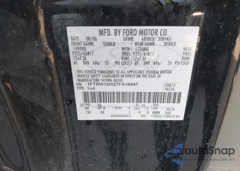 2007 Ford F-150 Xlt z USA, uszkodzony, nr VIN 1FTRW12W27FA16947